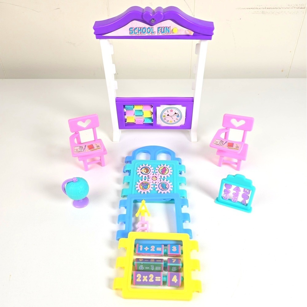 Vintage 90s Lil Kidz Playset School Chairs Globe Learning Accessories